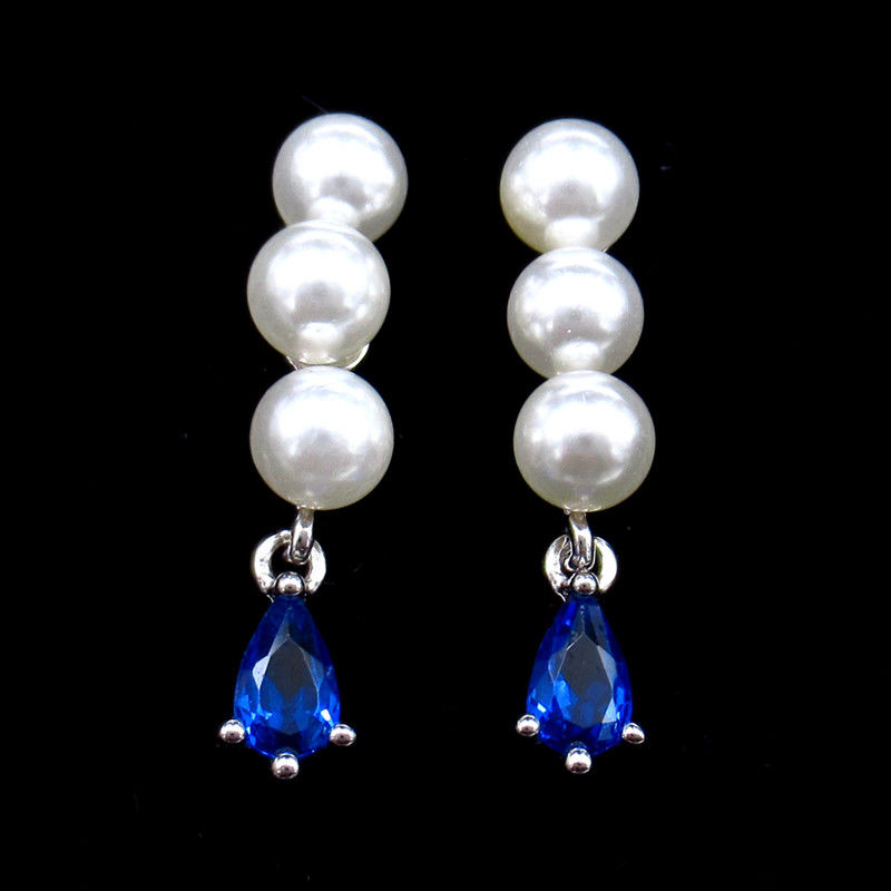 Shell Pearl Hanging Silver 925 Earrings Sapphire CZ / Women Accessories