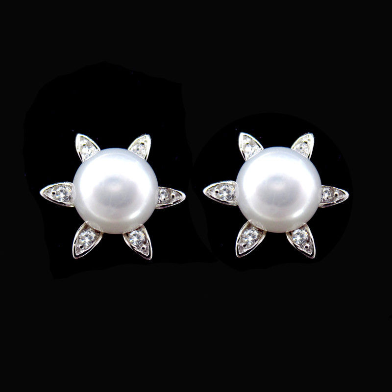 Star Shape Real Natural Freshwater Pearl Silver 925 Earrings Korean Style