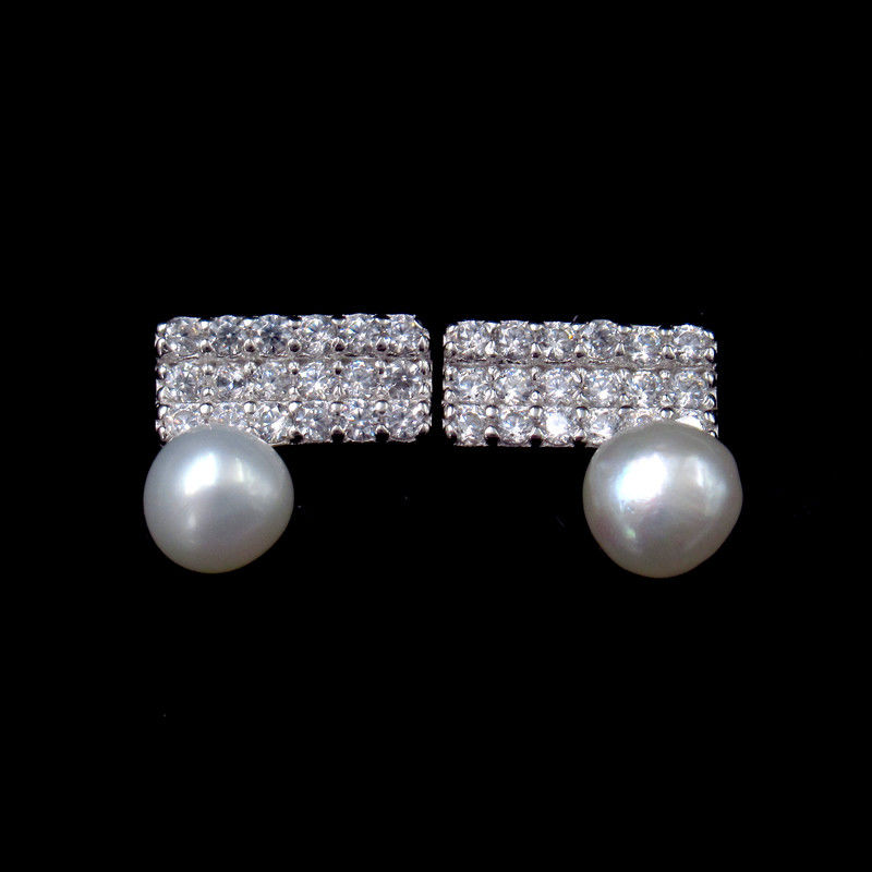 Fanc AAA Cubic Zirconia Jewelry Silver Pearl Earrings For Engagement