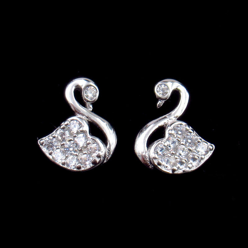 AAA Cubic Zirconia Stone Sterling Silver Animal Shaped Small Swan Earring For Women