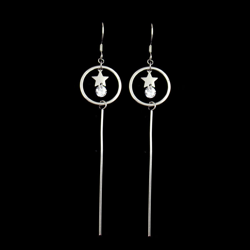 Elegant Cubic Zirconia Drop Earrings Star Shaped Korean Style