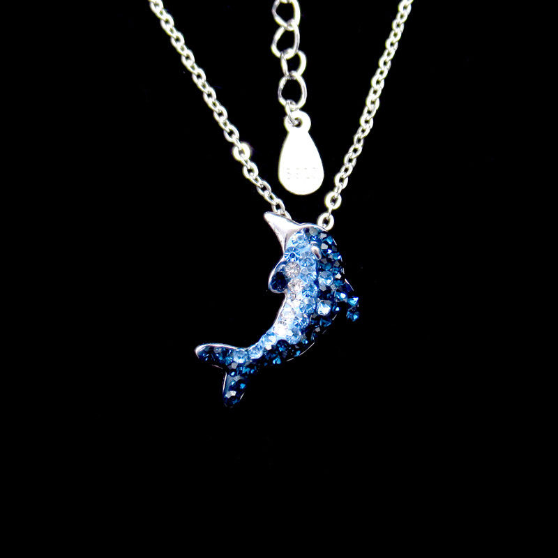 925 Silver Necklace New Jewellery Design Cute Blue Dolphin Shape Jewelry