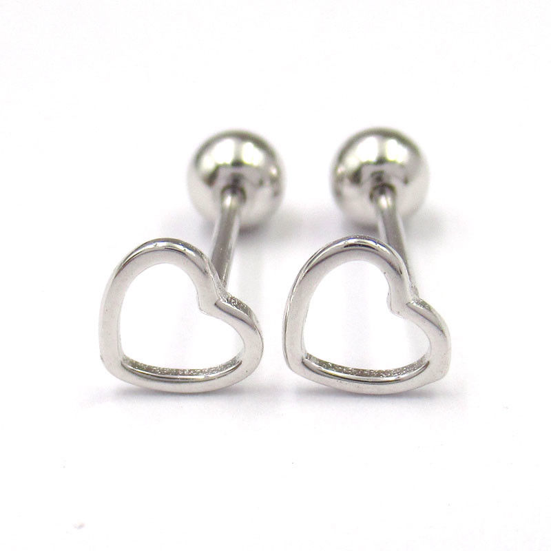 Plating Rhodium 925 Sterling Silver Earrings Stud Heart Shaped